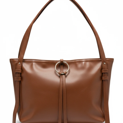 کیف توت زنانه چرمی با حلقه فلزی مرکزی