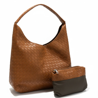 کیف شانه‌ای زنانه چرمی بافت‌بافته دو‌تکه
